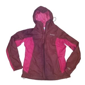 COLUMBIA OMNI-TECH HOODED WINDBREAKER Womens L Burgundy & Pink Full Zip Jacket